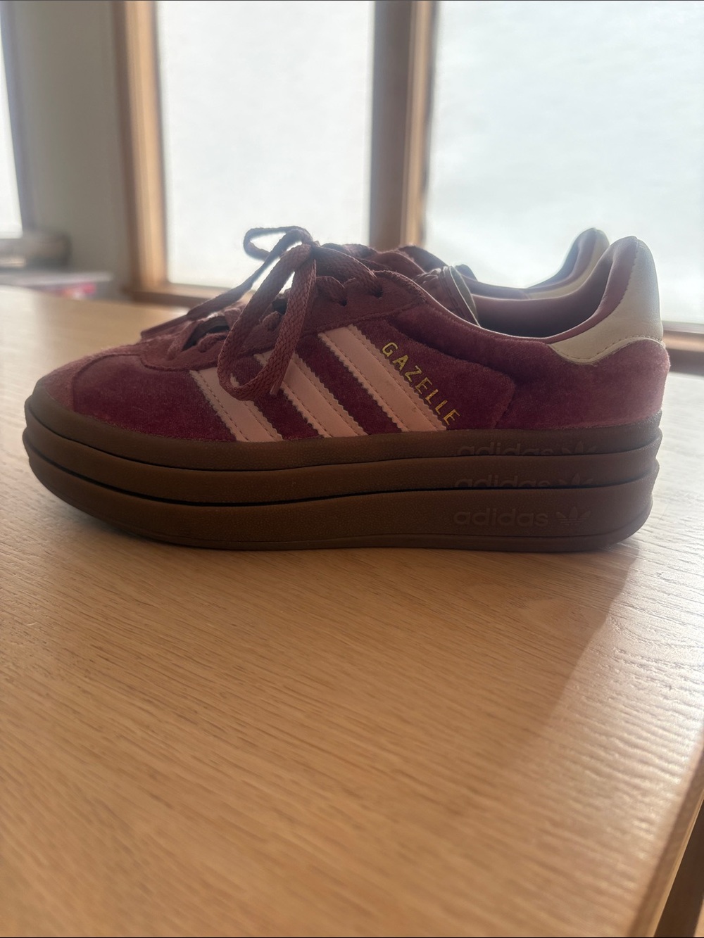 adidas Gazelle Platform Sneakers in Burgundy and Pink